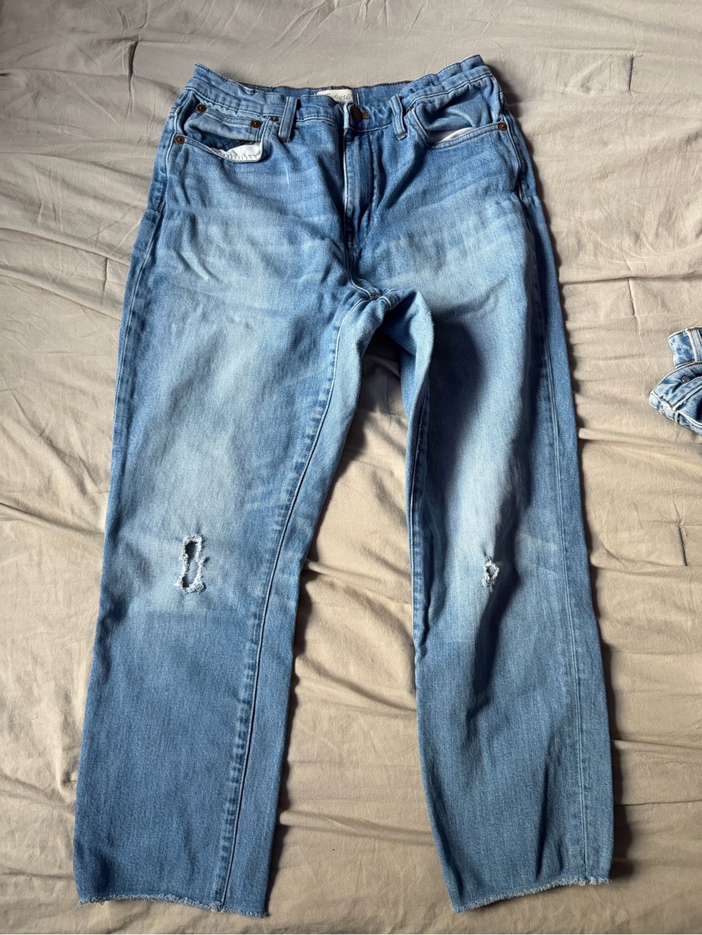 Madewell Light Blue Distressed Straight-Leg Jeans
